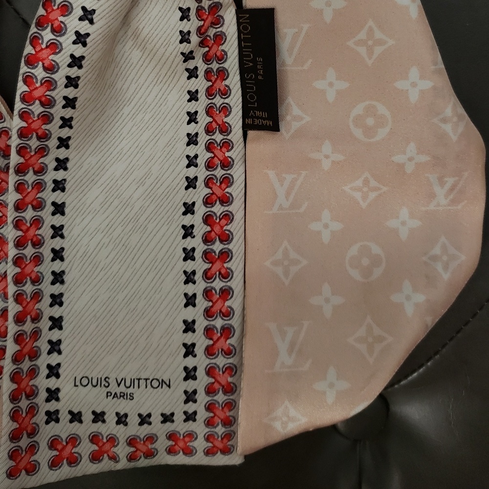 LV Silk Twilly Twill Scarf Monogram Pink Ivory